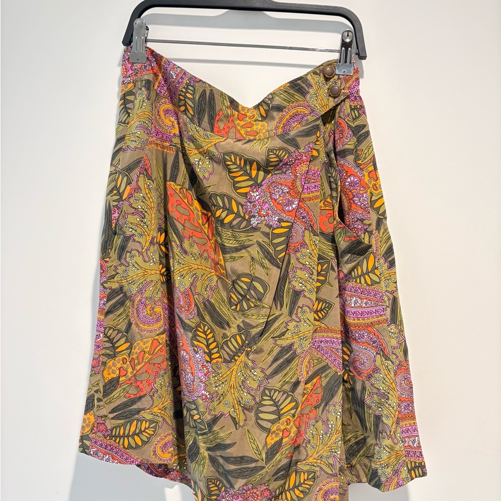 Vintage Sunny LeighFloral silk Paisley A-Line skort in Olivewith  Orange Accents - Picture 2 of 8